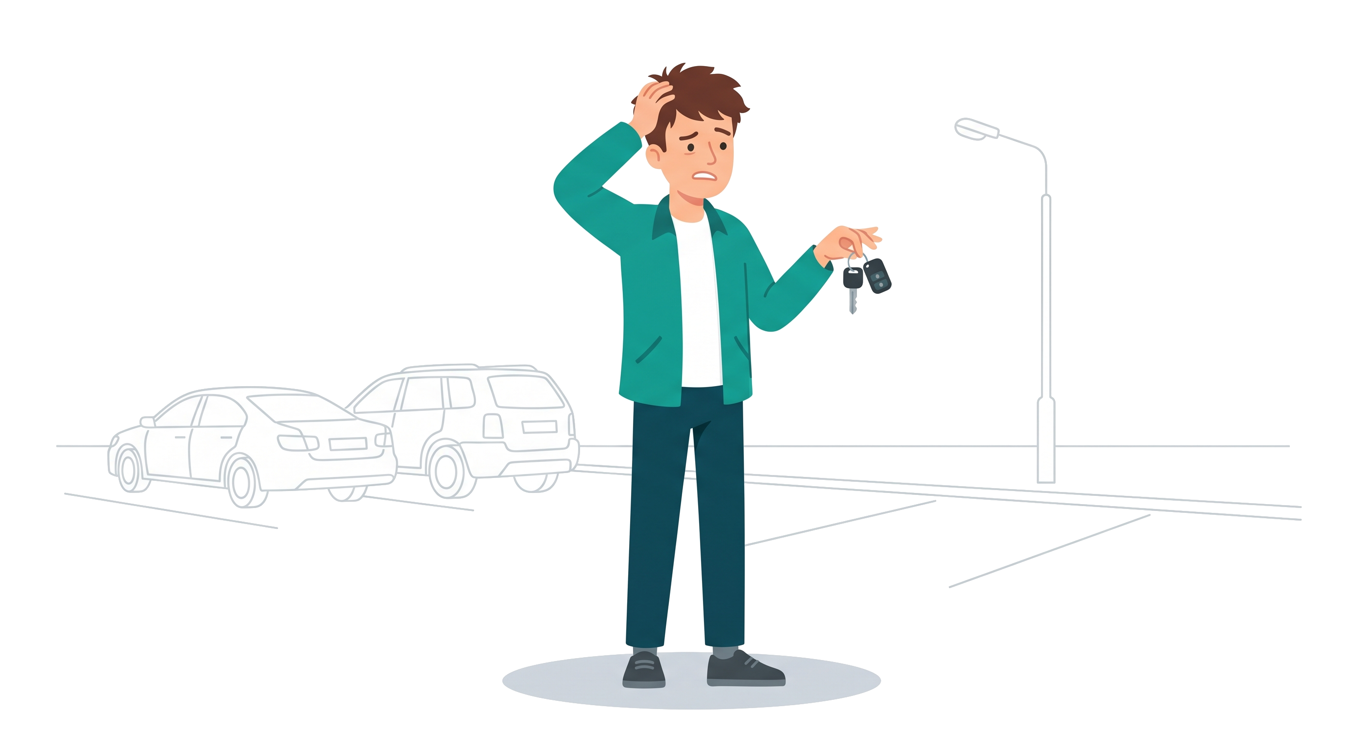 Homem confuso procurando o carro